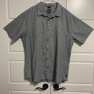 prAna Men’s XXL Slim Fit Short Sleeve Button Down Shirt Gray Organic Cotton
